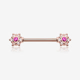 A Pair of Rose Gold Brilliant Sparkle Spring Flower Nipple Barbell