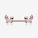A Pair of Rose Gold Adorable Fiddler Crab Sparkle Nipple Barbell
