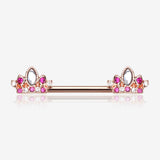 A Pair of Rose Gold Tiara Crown Sparkle Nipple Barbell