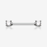 A Pair of Double Prong Gem Nipple Barbell Ring
