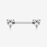 A Pair of Double Heart Gem Nipple Barbell Ring-Clear Gem