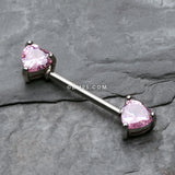 Detail View 1 of A Pair of Double Heart Gem Nipple Barbell Ring-Pink