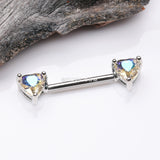 Detail View 1 of A Pair of Iridescent Heart Sparkle Nipple Barbell-Aurora Borealis