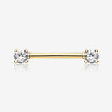 A Pair of Golden Double Prong Gem Nipple Barbell Ring