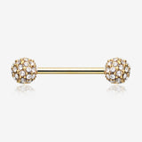 A Pair of Golden Sparkle Multi-Gem Paved Nipple Barbell Ring-Clear Gem