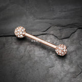 Detail View 1 of A Pair of Rose Gold Sparkle Multi-Gem Paved Nipple Barbell Ring-Clear Gem