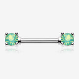 A Pair of Opalite Gem Prong Nipple Barbell