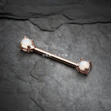 Detail View 1 of A Pair of Rose Gold Opalite Gem Prong Nipple Barbell-White