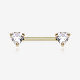 A Pair of Golden Heart Sparkle Prong Nipple Barbell