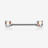 A Pair of Brilliant Sparkle Gem Prong Set Nipple Barbell