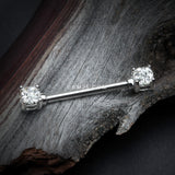 Detail View 1 of A Pair of Sprinkle Dot Multi-Gem Sparkle Prong Set Nipple Barbell-Clear Gem