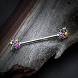 Detail View 1 of A Pair of Motley Sprinkle Dot Multi-Gem Sparkle Prong Set Nipple Barbell-Retro
