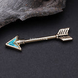 Detail View 1 of A Pair of Golden Vintage Arrow Turquoise Nipple Barbell-Turquoise