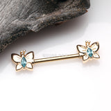 Detail View 1 of A Pair of Golden Marquise Sparkle Butterfly Nipple Barbell-Aqua