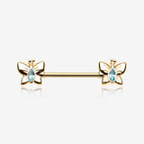 A Pair of Golden Marquise Sparkle Butterfly Nipple Barbell