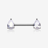 A Pair of Brilliant Teardrop Prong Sparkle Nipple Barbell