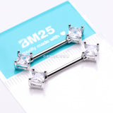 Detail View 2 of A Pair of Princess Cut Square Sparkle Gem Nipple Barbell-Clear Gem