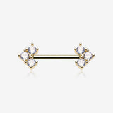 A Pair of Golden Geometric Sparkle Arrow Ends Nipple Barbell
