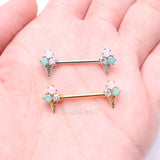 Detail View 3 of A Pair of Golden Adorable Mixed Flavor Ice Cream Cone Nipple Barbell-Clear Gem/Rose Water Opal/Aqua