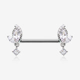 A Pair of Elegant Marquise Leaflet Dangle Sparkle Nipple Barbell