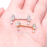 Detail View 3 of A Pair of Golden Elegant Marquise Leaflet Dangle Sparkle Nipple Barbell-Clear Gem