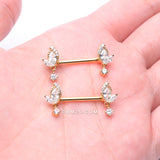 Detail View 2 of A Pair of Golden Elegant Marquise Leaflet Dangle Sparkle Nipple Barbell-Clear Gem
