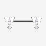A Pair of Butterfly Sparkle Dangle Sparkle Nipple Barbell