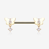 A Pair of Golden Butterfly Sparkle Dangle Sparkle Nipple Barbell