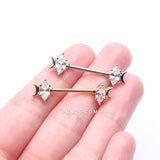 Detail View 3 of A Pair of Crescent Moon Phase Marquise Sparkle Nipple Barbell-Clear Gem
