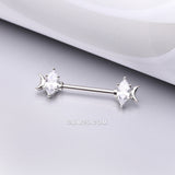 Detail View 1 of A Pair of Crescent Moon Phase Marquise Sparkle Nipple Barbell-Clear Gem