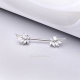 Detail View 1 of A Pair of Guardian Angelic Wing Sparkle Nipple Barbell-Clear Gem