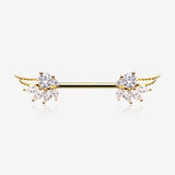 A Pair of Golden Guardian Angelic Wing Sparkle Nipple Barbell
