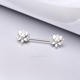 Detail View 1 of A Pair of Luscious Lotus Sparkle Nipple Barbell-Clear Gem