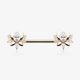 A Pair of Golden Luscious Lotus Sparkle Nipple Barbell