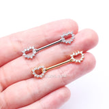 Detail View 3 of A Pair of Golden Brilliant Sparkle Hollow Heart Nipple Barbell-Clear Gem