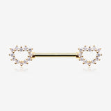 A Pair of Golden Brilliant Sparkle Hollow Heart Nipple Barbell-Clear Gem
