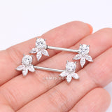 Detail View 2 of A Pair of Floral Elegance Sparkle Multi-Gem Nipple Barbell-Clear Gem