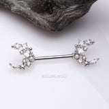Detail View 1 of A Pair of Celestial Sparkle Crescent Moon Array Nipple Barbell-Clear Gem