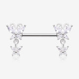 A Pair of Marquise Butterfly Duo Sparkle Dangle Nipple Barbell