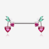A Pair of Sparkle Cherry Heart Delight Nipple Barbell