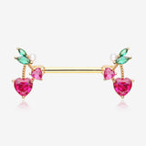 A Pair of Golden Sparkle Cherry Heart Delight Nipple Barbell