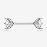 A Pair of Pearlescent Crescent Moon Sparkle Nipple Barbell-Clear Gem