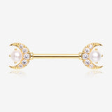 A Pair of Golden Pearlescent Crescent Moon Sparkle Nipple Barbell