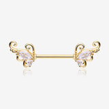 A Pair of Golden Luscious Sparkle Butterfly Elegance Nipple Barbell