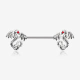 A Pair of Jeweled Eye Dragon Sparkle Nipple Barbell-Red