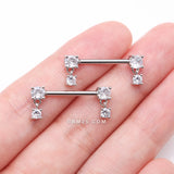Detail View 2 of A Pair of Brilliant Sparkle Gem Dangle Nipple Barbell-Clear Gem