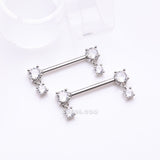 Detail View 1 of A Pair of Brilliant Sparkle Gem Dangle Nipple Barbell-Clear Gem