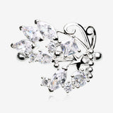 A Pair of Butterfly Extravagant Sparkle Dangle Nipple Shield-Clear Gem
