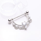 Detail View 1 of A Pair of Turan Laced Multi-Gem Sparkle Dangle Nipple Barbell Ring-Clear Gem