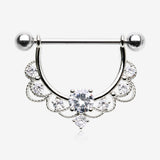 A Pair of Turan Laced Multi-Gem Sparkle Dangle Nipple Barbell Ring-Clear Gem